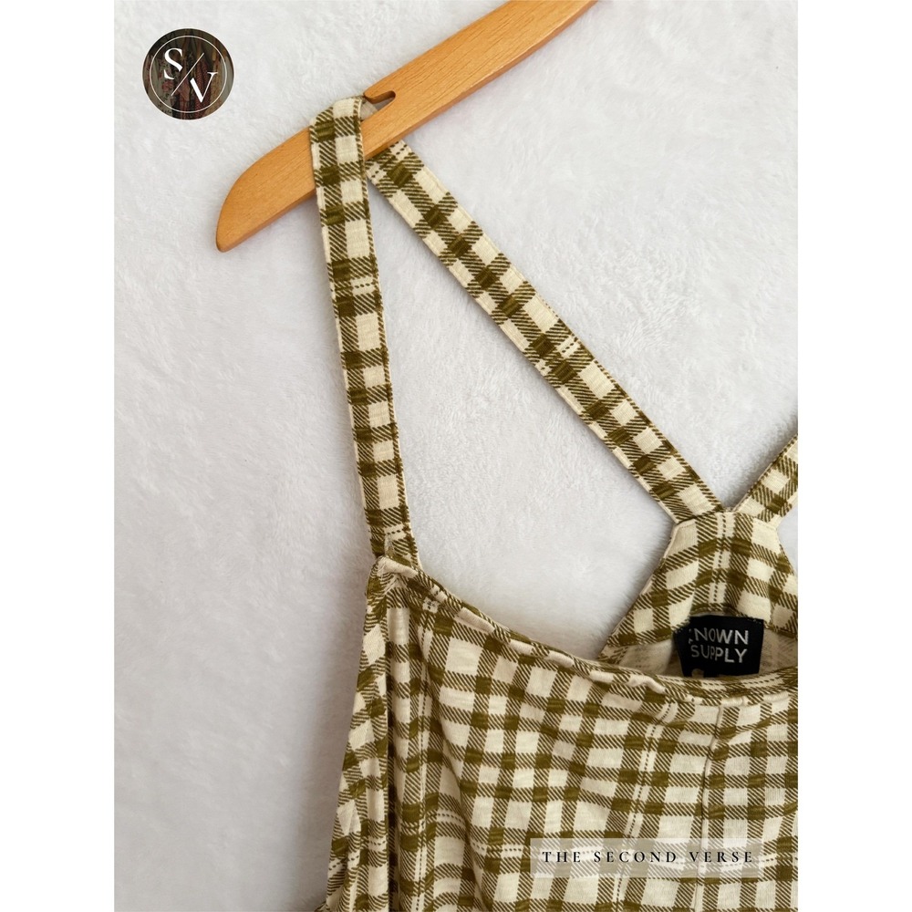 Known Supply Jumpsuit Women 2XL Olive Caden Plaid Organic Cotton Overalls - Picture 4 of 11